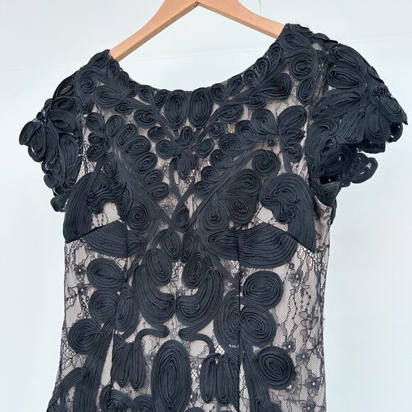 JS Collections Black Lace Cocktail Dress High Neck Short Sleeve Mini 4 Sheath - Picture 4 of 8